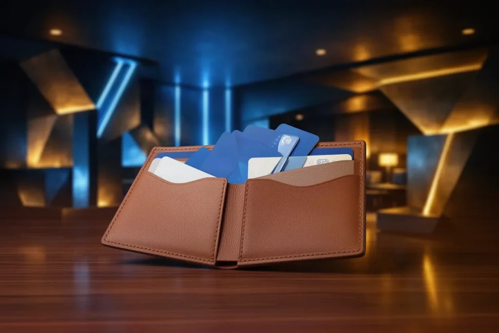 Ảnh minh hoạ ví da và thẻ cho mục nạp tiền hướng dẫn 33WIN